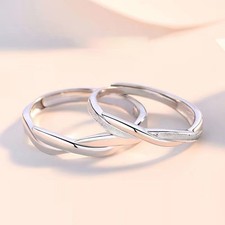 Fashion Couple Rings Set Silver Color Simple Opening Adjustable Finger Ring