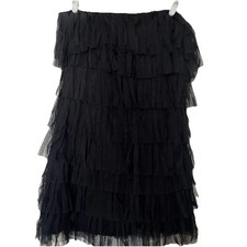 Ann Taylor Women’s Dress 10 Black Straight Lined Tulle Strapless Fringe Holiday