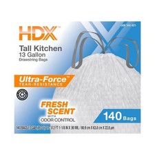 HDX 13 Gal. Scented Flex Drawstring Kitchen Trash Bags with 10 PCR 140-Count 