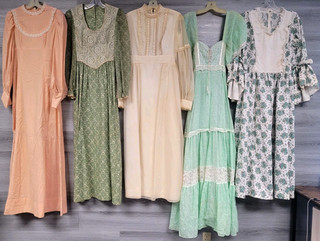 LOT OF 10 VINTAGE DRESSES 70s PRAIRIE BOHO ROMANTIC VICTORIAN COTTAGE HIPPY MAXI