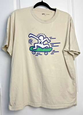 Uniqlo Keith Haring Skateboarding Light Khaki T-Shirt LG Streetwear Thrashed Y2K