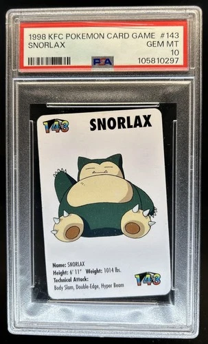 1998 KFC Pokemon Card Game Snorlax #143 PSA 10 GEM MINT Gem Mint