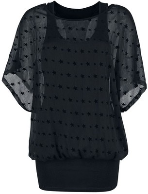 Forplay T-Shirt Damen Double Layer Stars Tee schwarz S