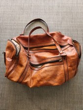 Vintage Leather Duffle Bag Weekender Travel Carry On Multi Pocket Cargo Gym...