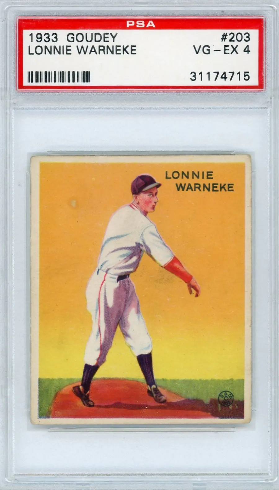 1933 Goudey Lonnie Warneke #203 PSA 4