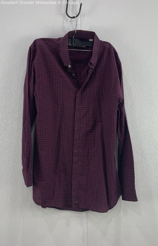 Burberry Womens Red Black Plaid Button Up Long Sleeve Shirt Blouse Large