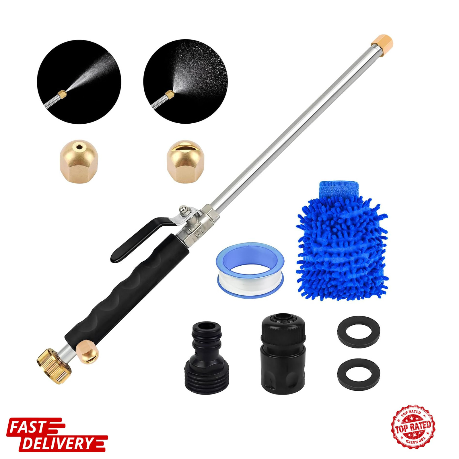 Jet Nozzle 18" High Pressure Hose Power Washer with Quick Connect & Glove