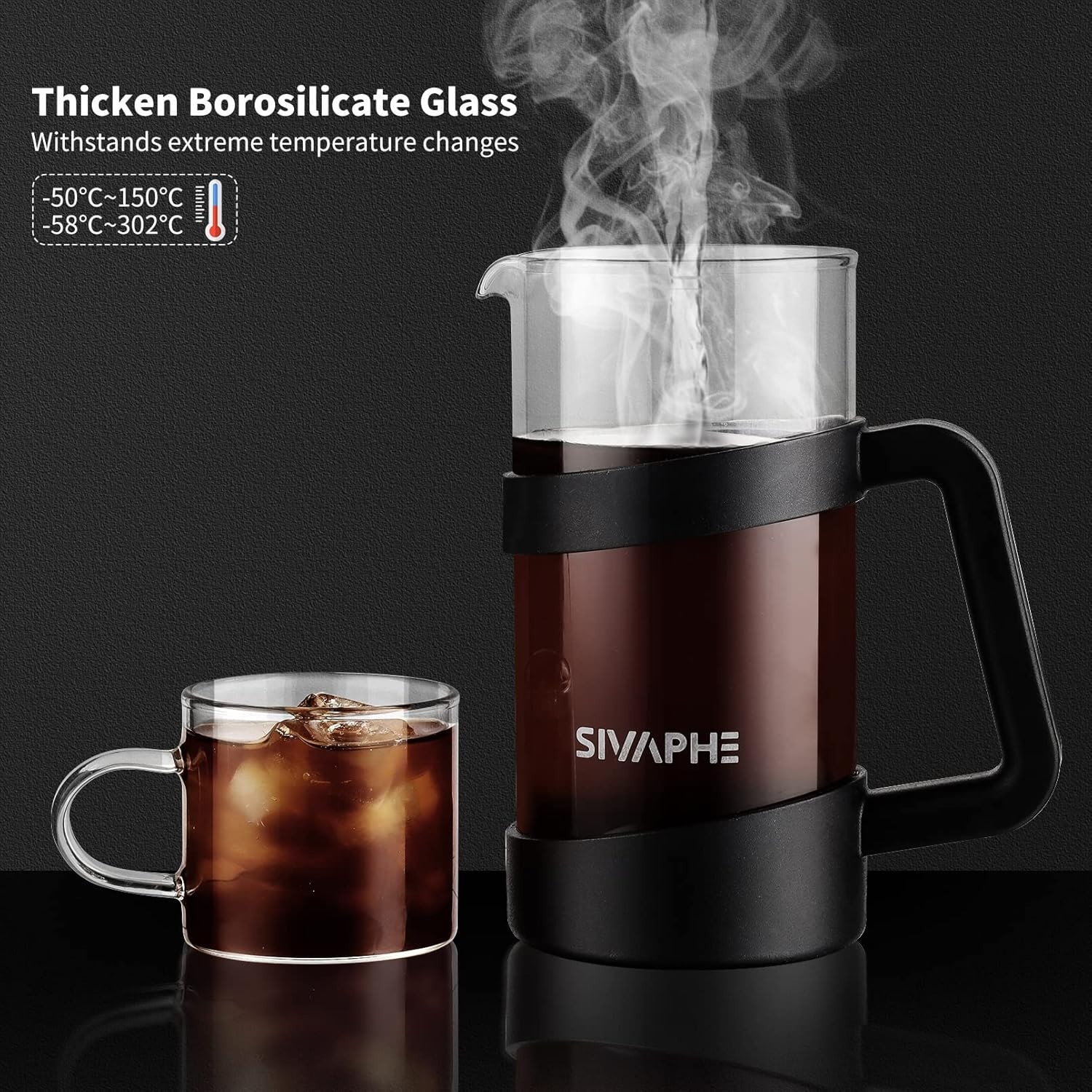 Sivaphe Small French Press 12oz Light-weight Durable High Borosilicate Carafe/Te