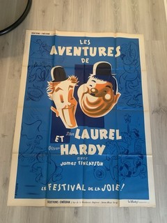 Ancienne Affiche De Cinéma de Laurel et Hardy LE FESTIVAL DE LA JOIE