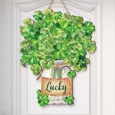St. Patrick's Day Door Decorations Shamrock Wooden Sign Wreath for Front Door