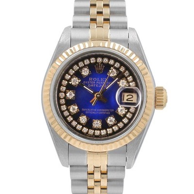 Rolex Ladies Datejust Two-Tone String Blue Vignette Diamond Dial Jubilee Watch