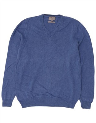 MARKS & SPENCER Herren V-Neck Pullover Sweater Medium Blau Baumwolle BG22
