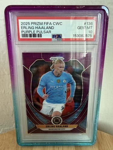 Panini Prizm Club World Cup 2025 Haaland City #136 Purple Pulsar /75 PSA 10