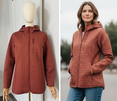 NWOT Lands' End Women's Size Xs Adjustable Hood Quilted Jacket Brick Brown