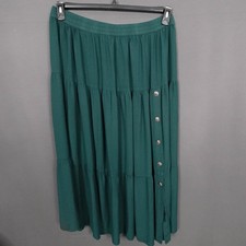 Vintage Ozark Mountain Skirt Large Green Midi Western Tiered Country Cowgirl