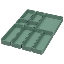 9 Pcs Stackable Drawer Organizer Trays Set, Green, Multifunctional Storage fo...