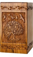 HLC Handcarved Wooden Cremation Urn for Human Ashes - Tree of Life Design, 250 l