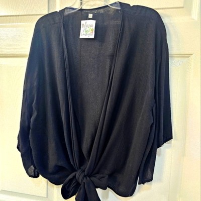 NEW Final Touch Front Tie Open Long Sleeve Lightweight Cardigan Size L Black