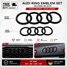 Audi 202mm 285mm  Ringe Emblem Satz Schwarz Glänzend A4 A6 Q5 Q7 Kühlergrill Neu