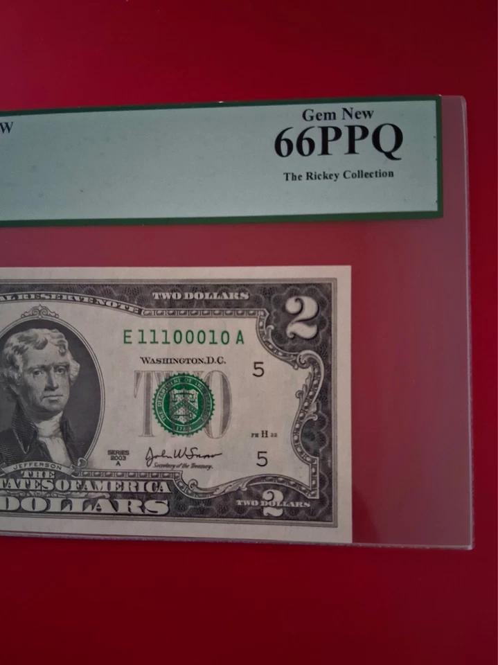 TRUE BINARY 0's and 1's $2 Two Dollars Note Number #E 11100010 A PCGS 66 PPQ - Image 2 of 4