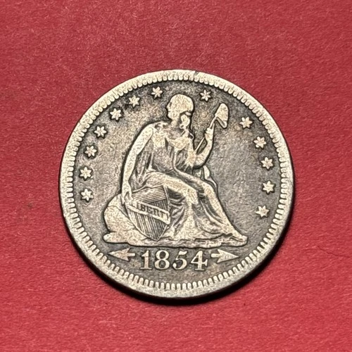 (1) Beautiful Toned Antique 1854-P Seated Liberty Quarter CHOICE VF-VERY FINE