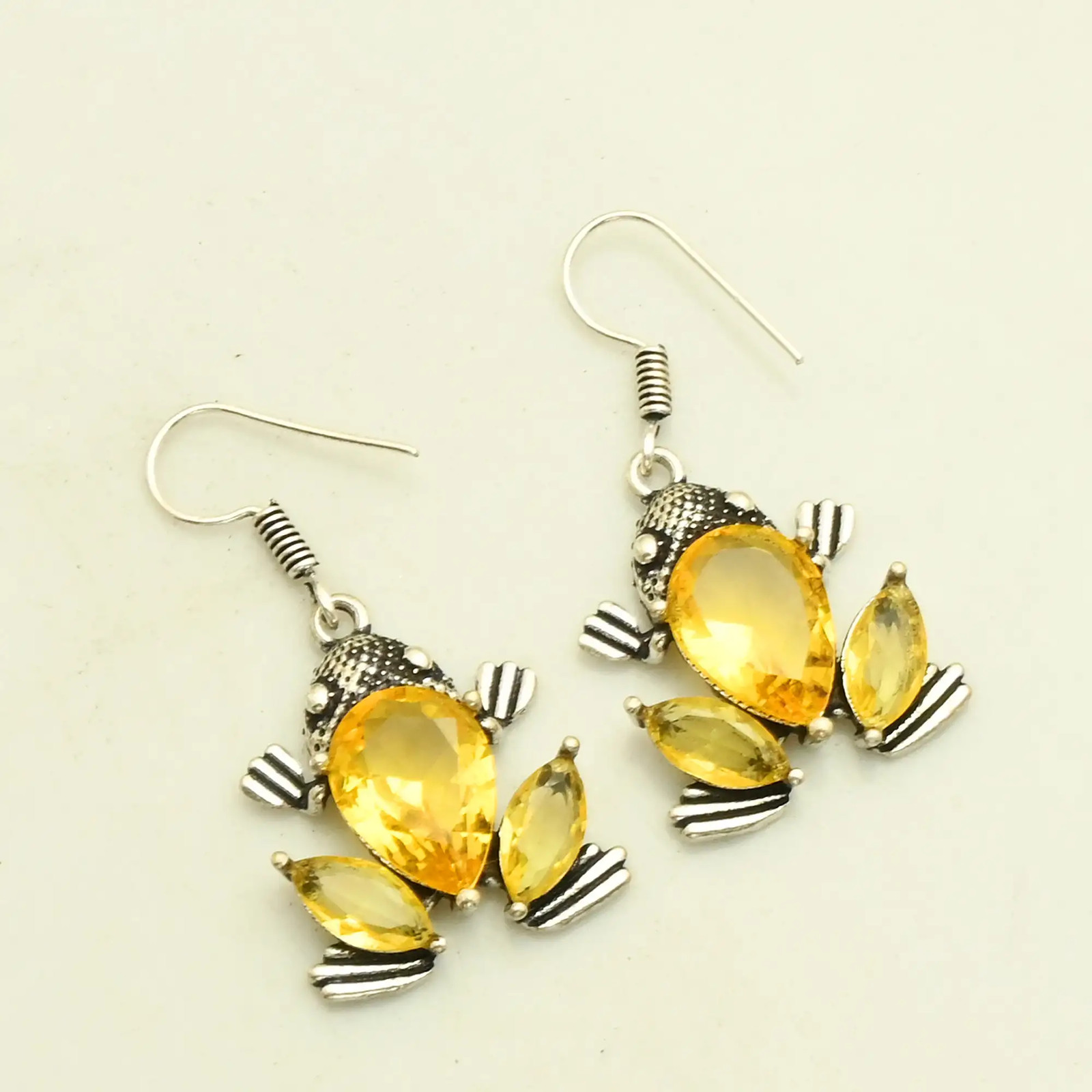 Citrine Gemstone Handmade Drop Dangle Frog Earrings Jewelry Gift 1.4