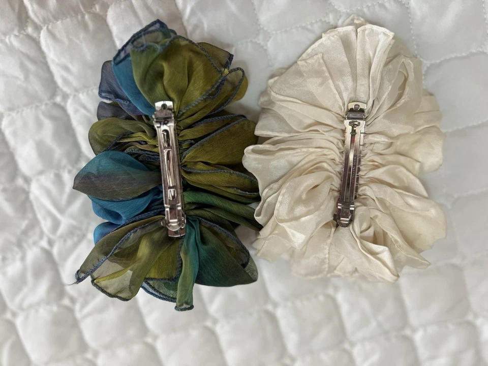 Lote de 2 clips de pasador retro con moño de pelo hinchado Madonna vintage años 80 tela sedosa Foto 4 de 4