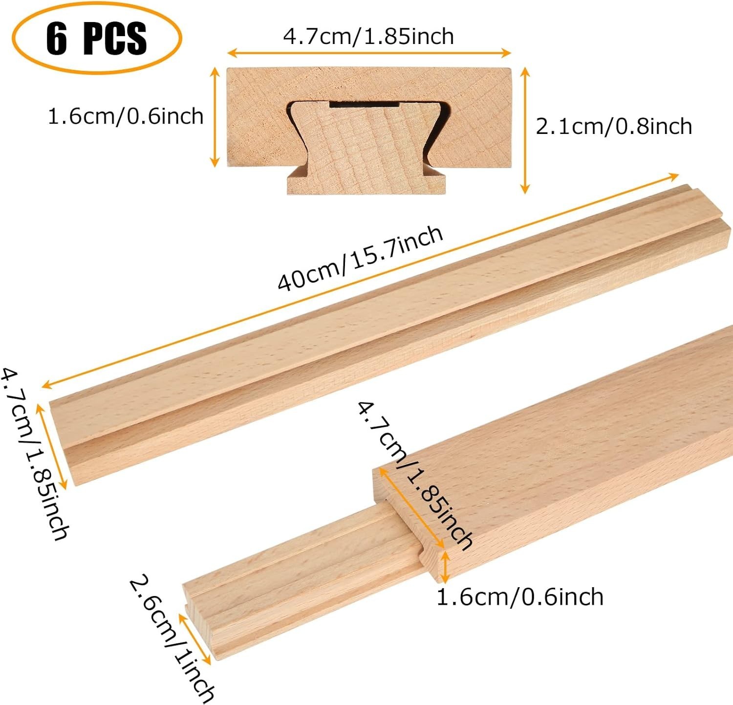 6PCS 16 Inch Wood Drawer Slides, Classic Traditional Wood Center Guide Track Mou