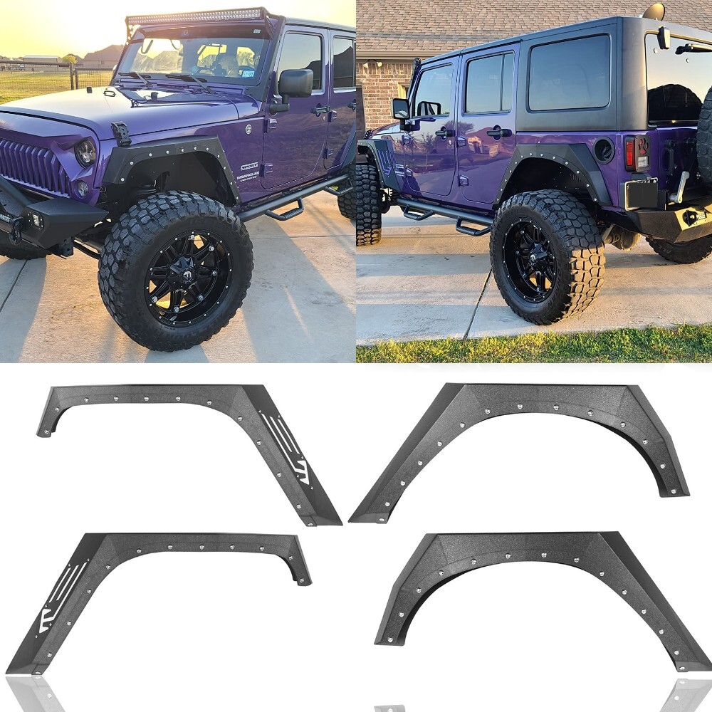 Armor Style Front & Rear Fender Flares Textured Steel For Jeep Wrangler JK 07-18