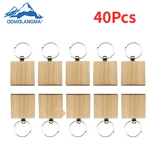 40pcs Square Engraving Blank Wood Keychain Custom Key Tags Personalized Gift