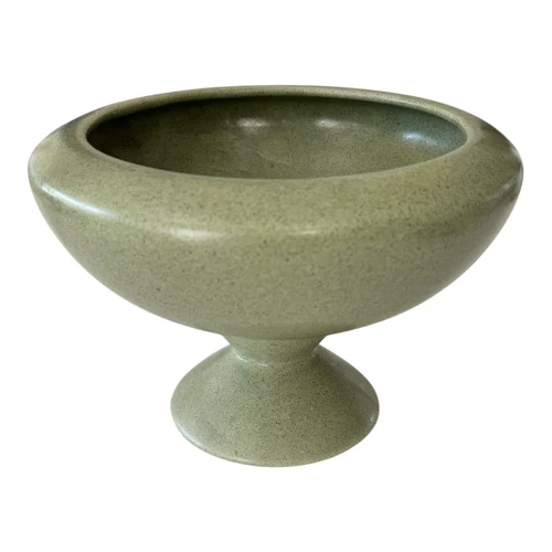 Vintage Mid Century Green Heager Pottery Pedestal Dish Matte Green Candy Bowl