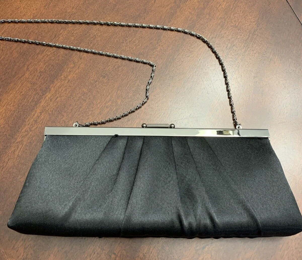 Jessica McClintock Black Satin Frame Evening Clutch Handbag Purse Chain  Strap | eBay