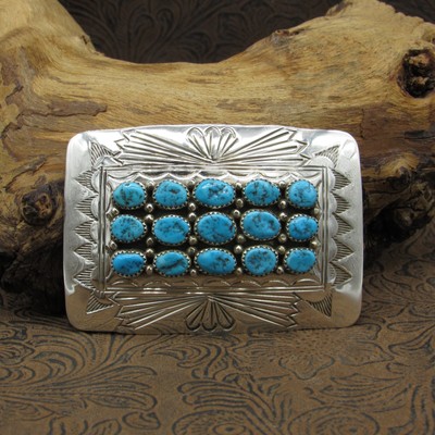 Southwestern Turquoise Sterling Silver Belt Buckle Vintage Navajo Sterling Silver Turquoise Belt Buckle Hand  main image 2