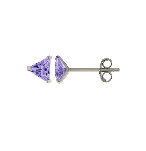 Boucles D'oreilles Puces Carrées Avec Améthyste Et CZ - Argent 925 - Fermoir à Clous - Neuf Avec Emballage