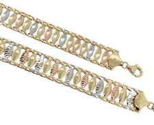 14k Gold Diamond Cut Oval Shape Light Tri-Color Bracelet Gold 7 Inches