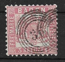Altdeutschland Baden MiNr 18 gestempelt mit F&uuml;nfring-Nr Stempel 36 (Emmendingen)
