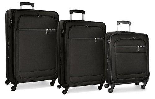 TRIS TROLLEY VALIGIA NERO BAGAGLIO A MANO E STIVA ABS 4R 55-67-76 CM ROLL  ROAD | eBay