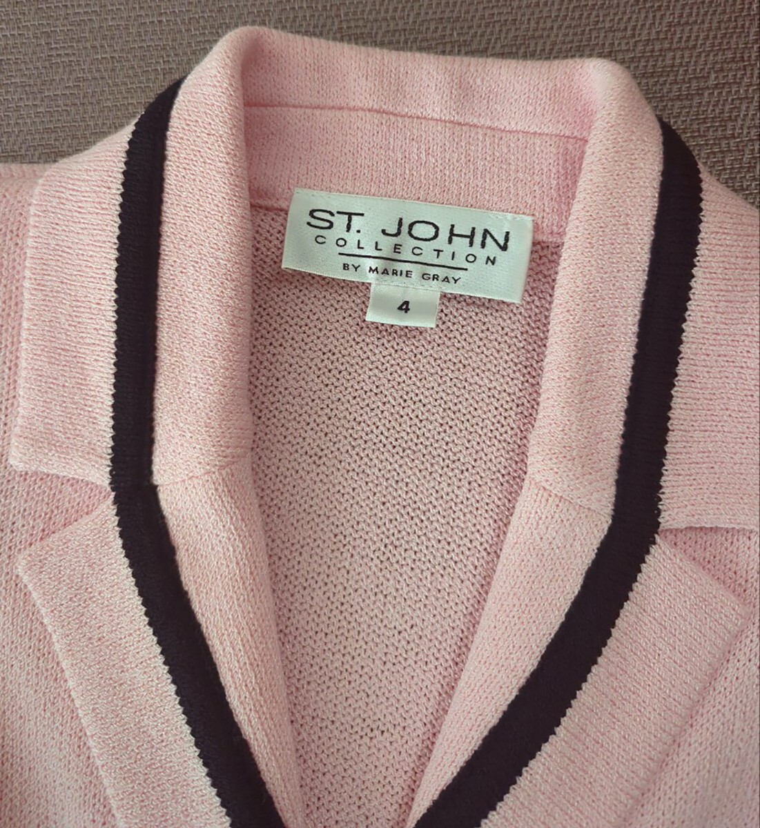 St. John Collection by Marie Gray Light Pink Black Trim Knit St. John Collection by Marie Gray Light Pink Black Trim Knit