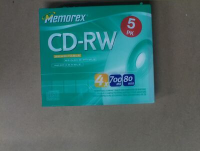 NEW Memorex CD-RW Rewritable 5 Pack 4x 700MB 80 Minutes with Slim Jewel Cases