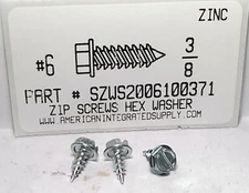 #6x3/8 Hex Washer Head Slotted Self Piercing Screws Steel Zinc Plated (100)