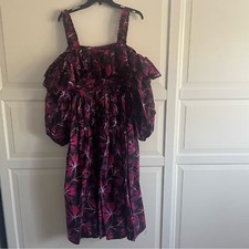 New! Ulla Johnson Caprice black pink printed dress 22732