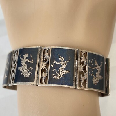 Siam Vintage 925 Sterling Silver Enamel Goddess Wide Panel Link
