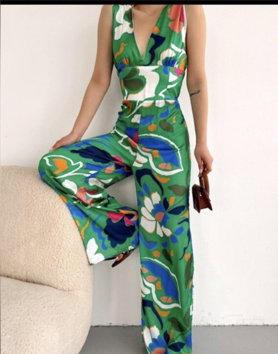 ZARA women's Printed Jumpsuit with knotted straps 7892/132