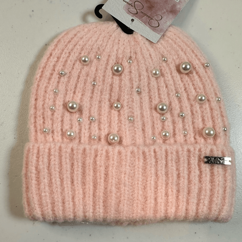NWT Jessica Simpson Pink Pearl-Embellished Beanie and Earring Set Pearl Knit Beanie at Amazon Women main image 4