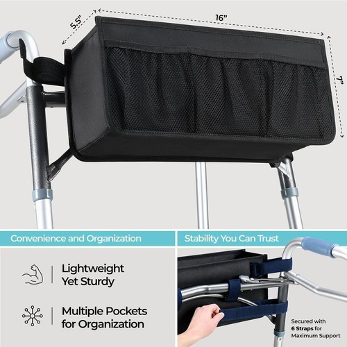 Walker Basket & Bag – Water-Resistant, Cup Holder, Easy Install, Folding Walkers - Picture 3 of 7