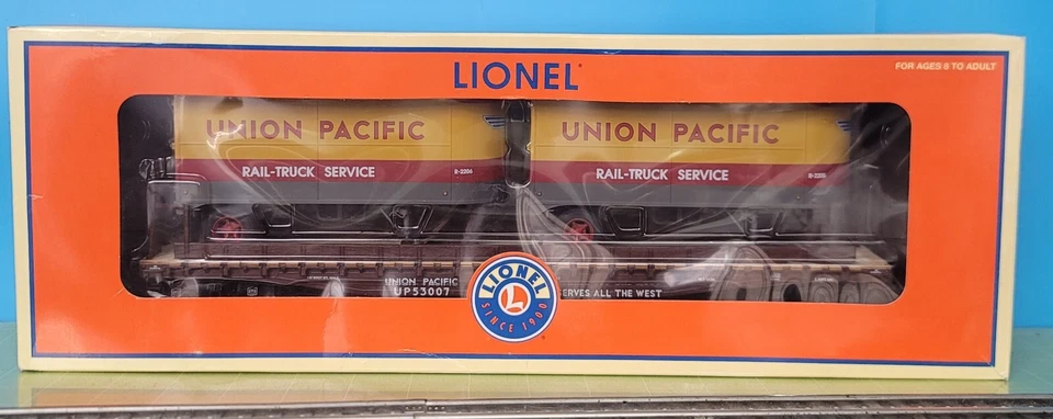S01: Lionel 6-27519 Union Pacific PS-4 Flatcar w/ Trailers #53007 NEW, Open Box - Image 2 of 3