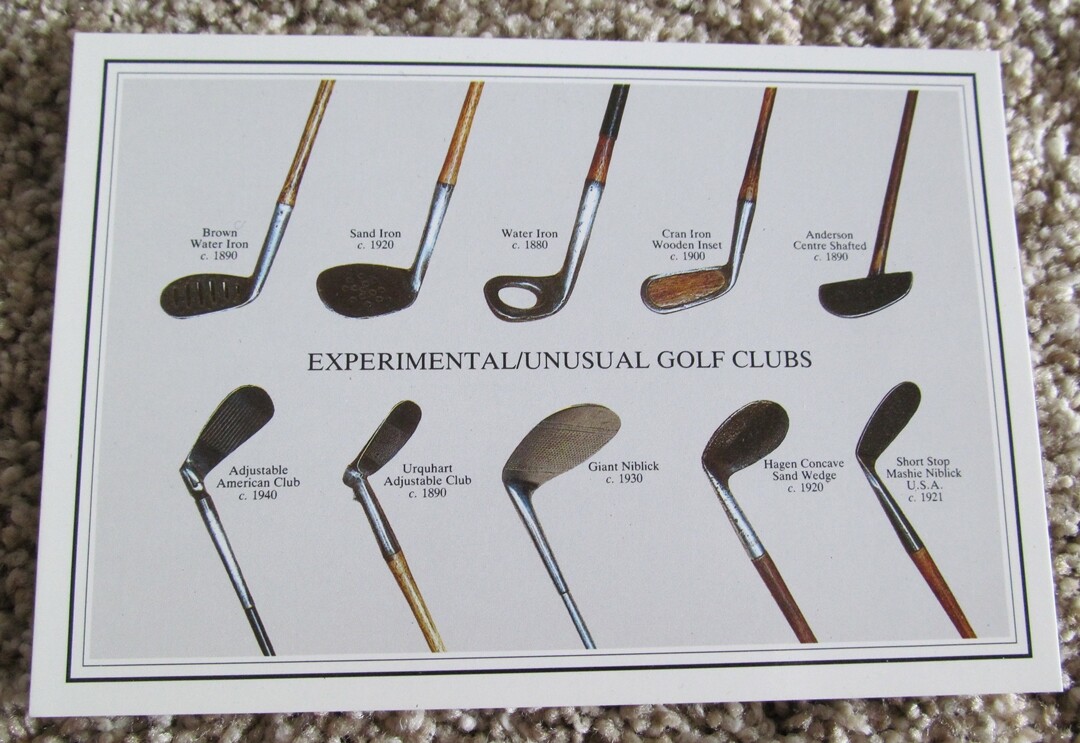 OLDER UNUSED POSTCARD W/VINTAGE GOLF CLUBS FROM THE ARCHIE BAIRD COLLECTION