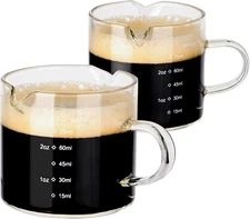 Double Spouts Glass Coffe Cup with Handle - 75ML/2.5OZ, Clear, Scale Measurement