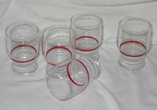 5 Vintage Libbey Juice or Barware Glasses Red & White Swirl Pattern