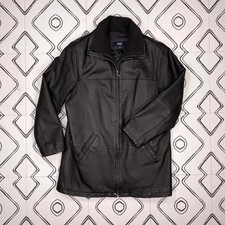 Vintage Tmc Black Full Zip Polyester Satin Lined Insulated Leather Jacket 12-14